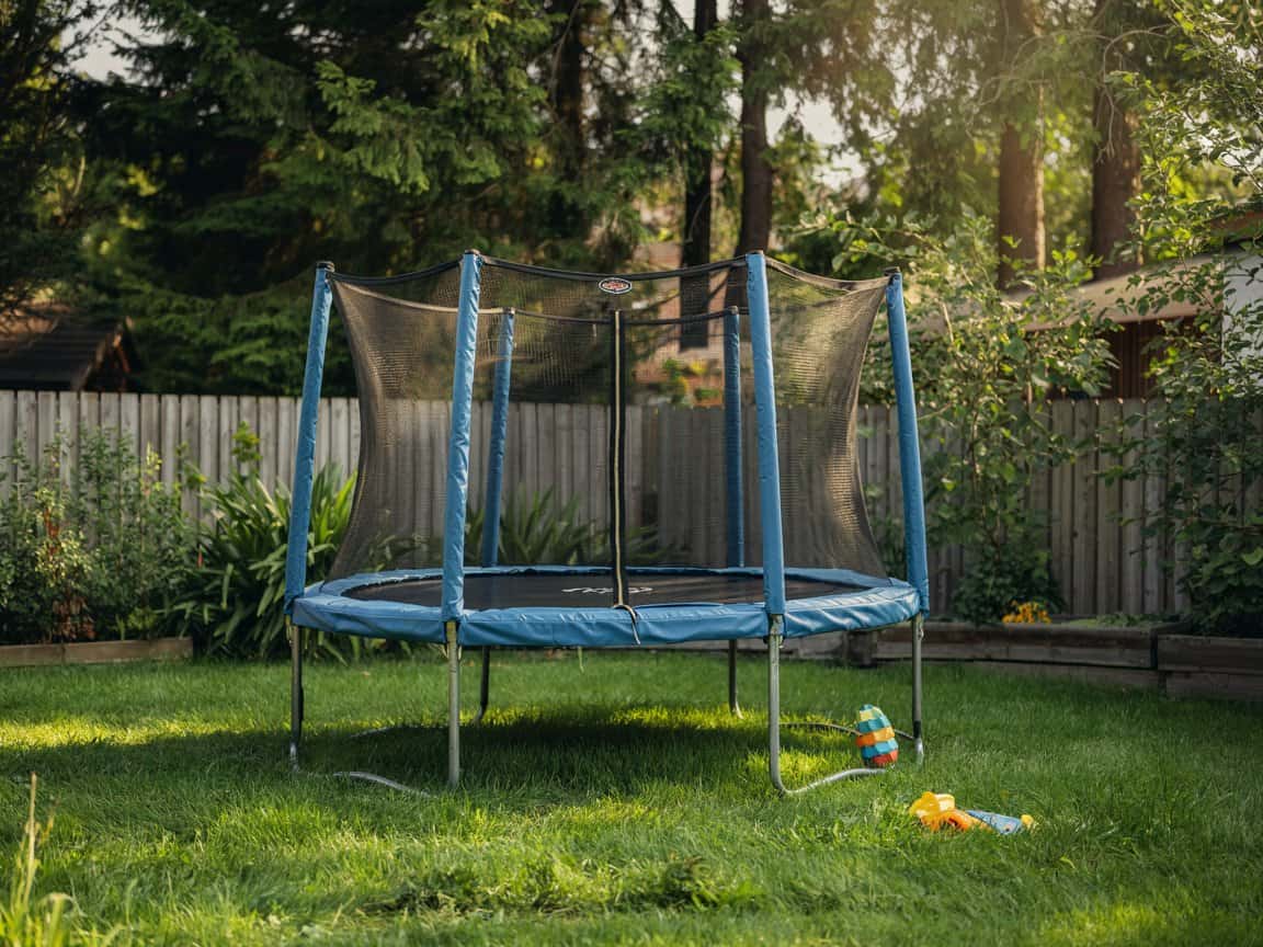 Gartentrampolin harmonisch in die Gartenlandschaft integriert - für aktiven Spielspaß an der frischen Luft